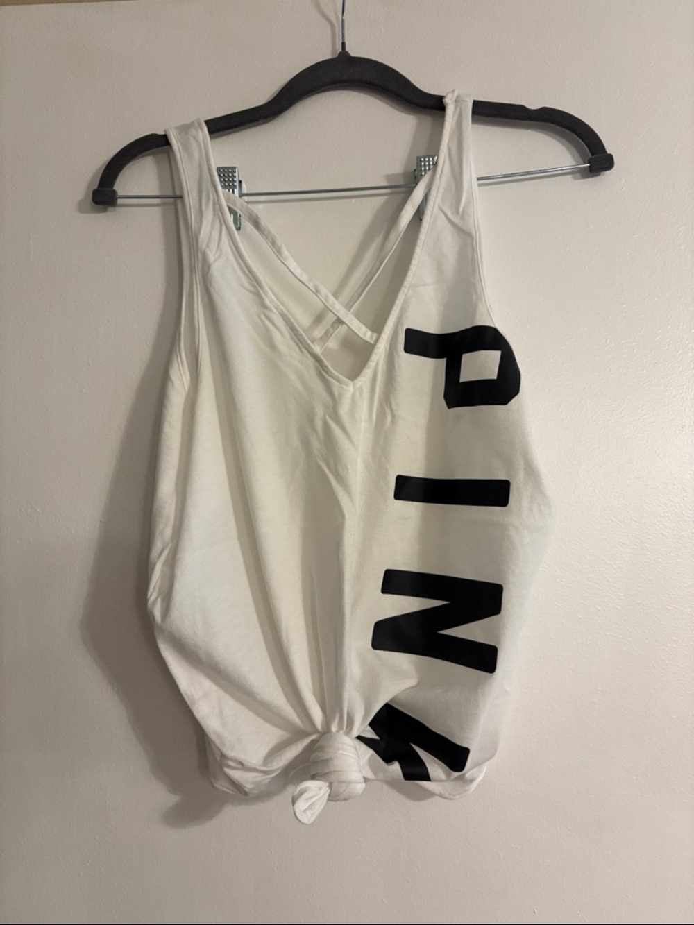 PINK Victoria's Secret White Tank with Black Vertical Logo